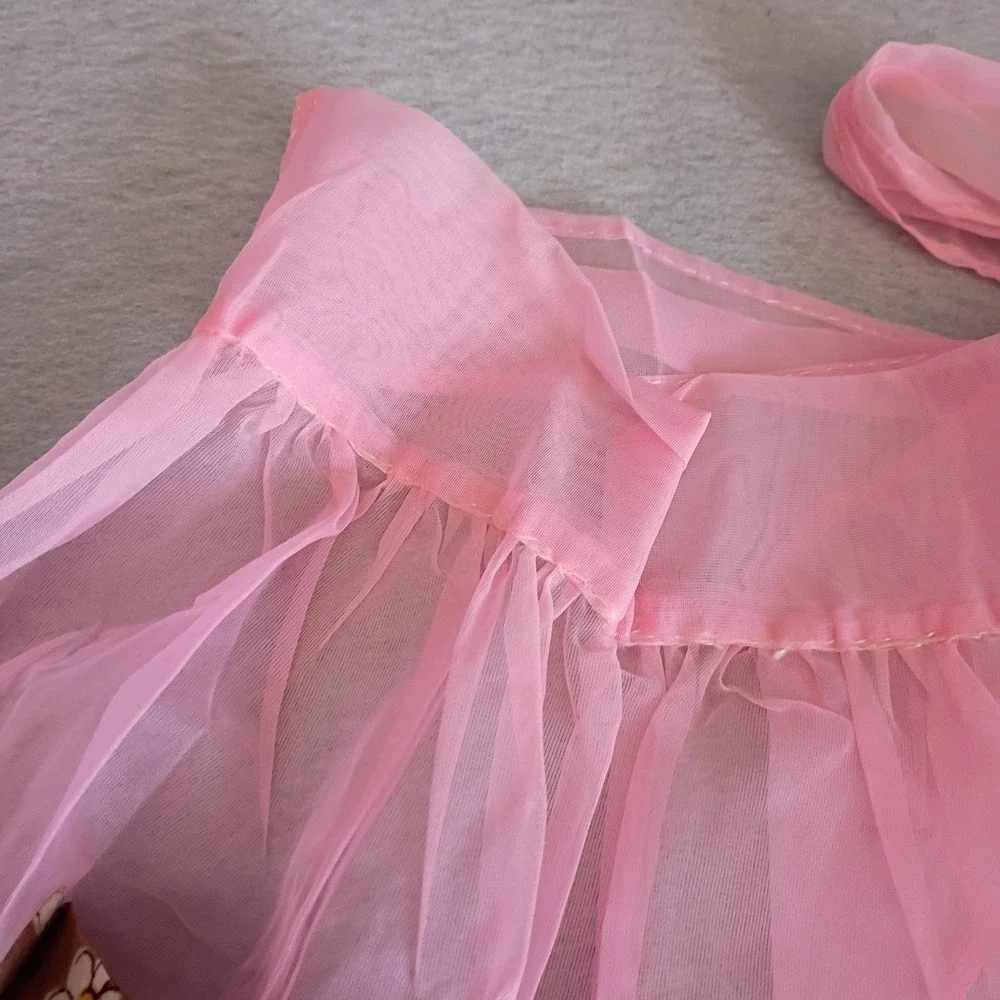 Vintage Handmade Half Apron Sheer Pink Floral Shabby‎ Chic Cottagecore Cute